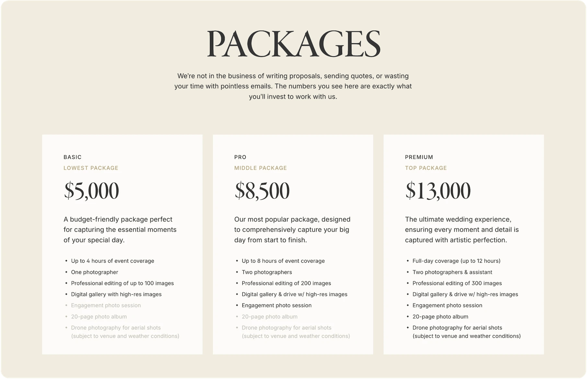 Marigold Squarespace template for wedding photographers, shown on a desktop screen (3 of 7)