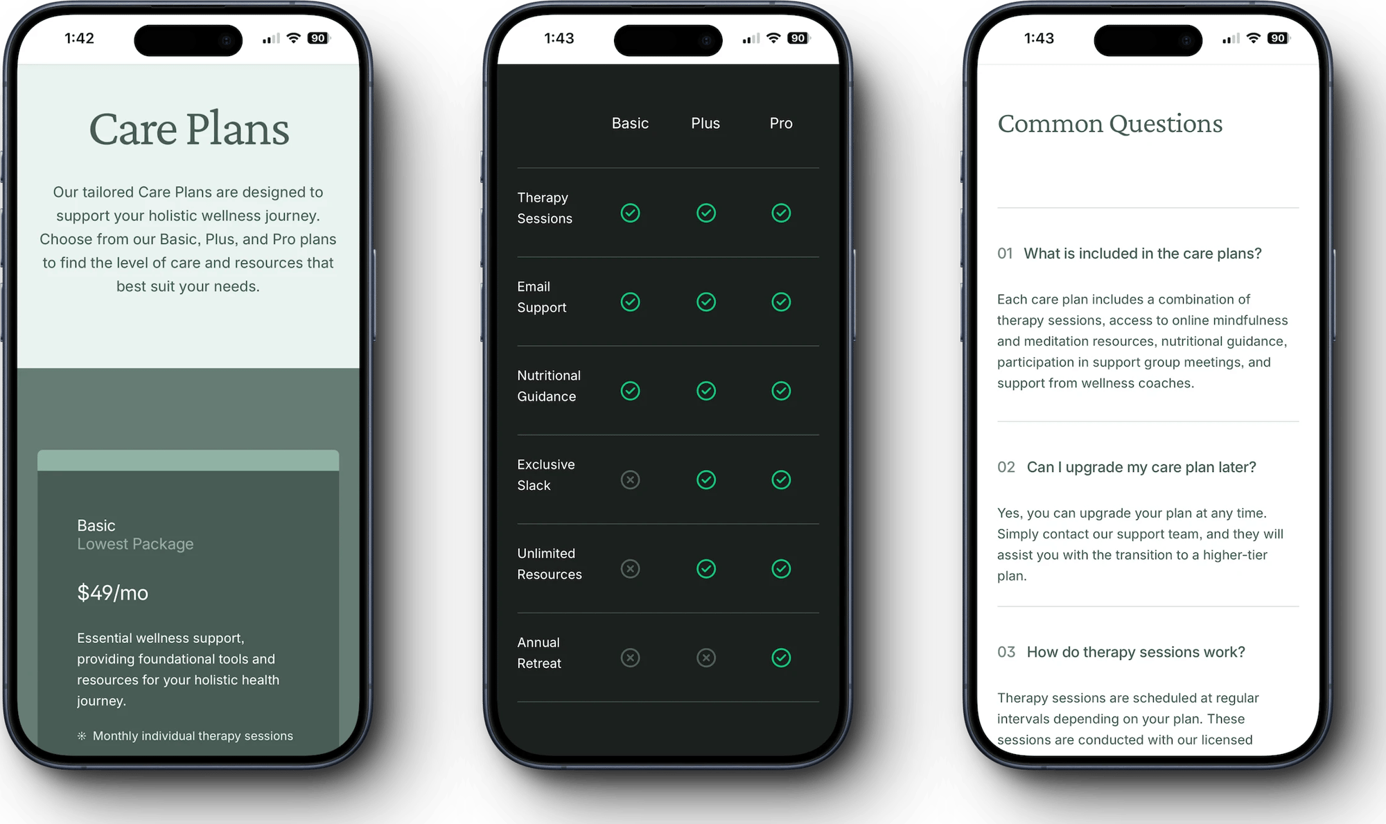 Kintsugi Squarespace template for therapists, shown on two phones (2 of 7)