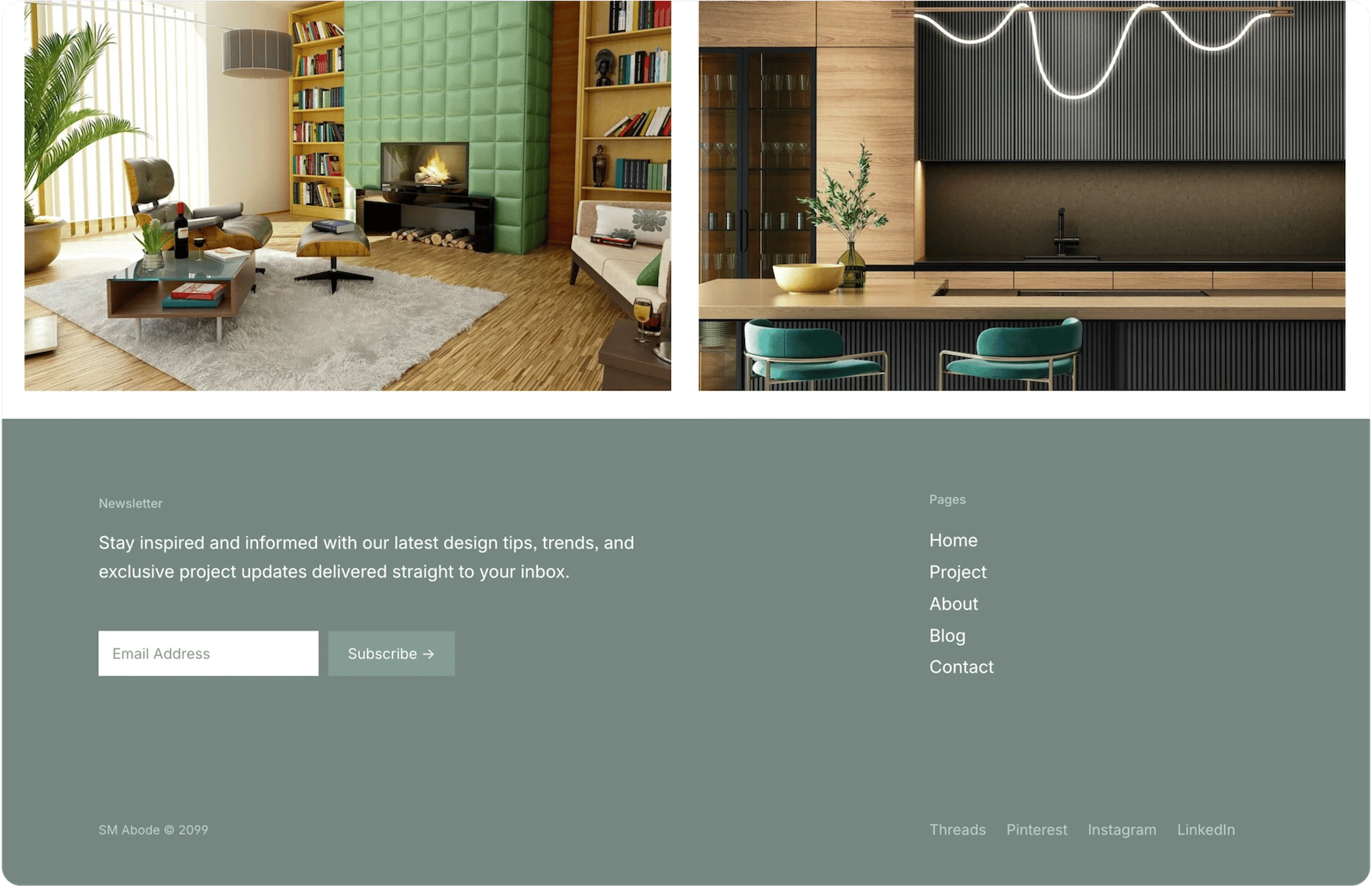 Abode Squarespace template for interior designers, shown on a desktop screen (7 of 7)