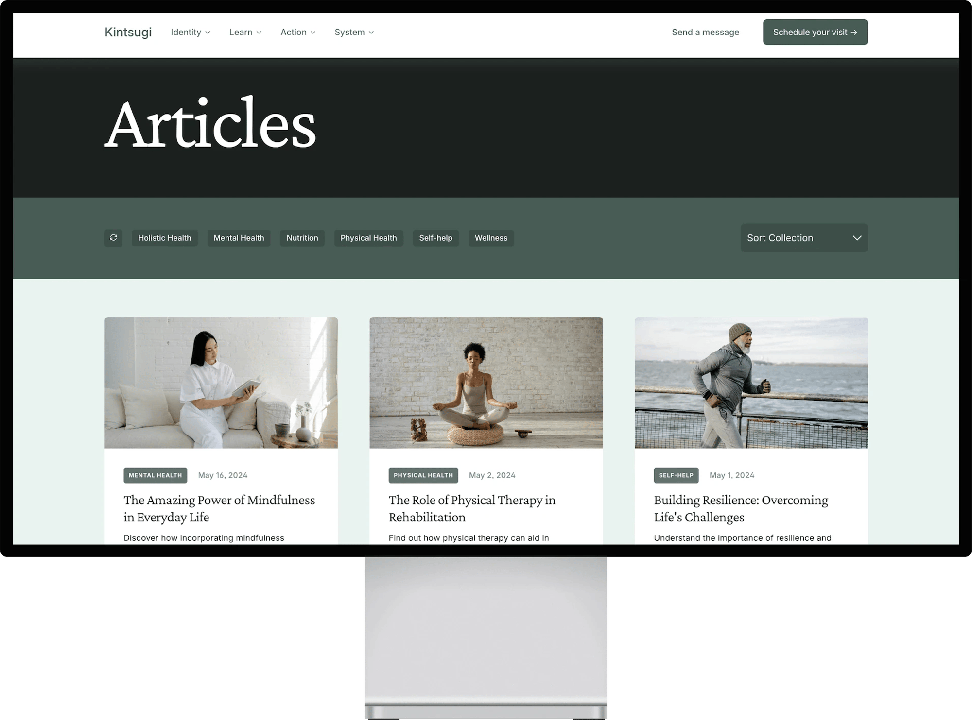 Kintsugi Squarespace template for therapists, shown on a tablet (5 of 7)