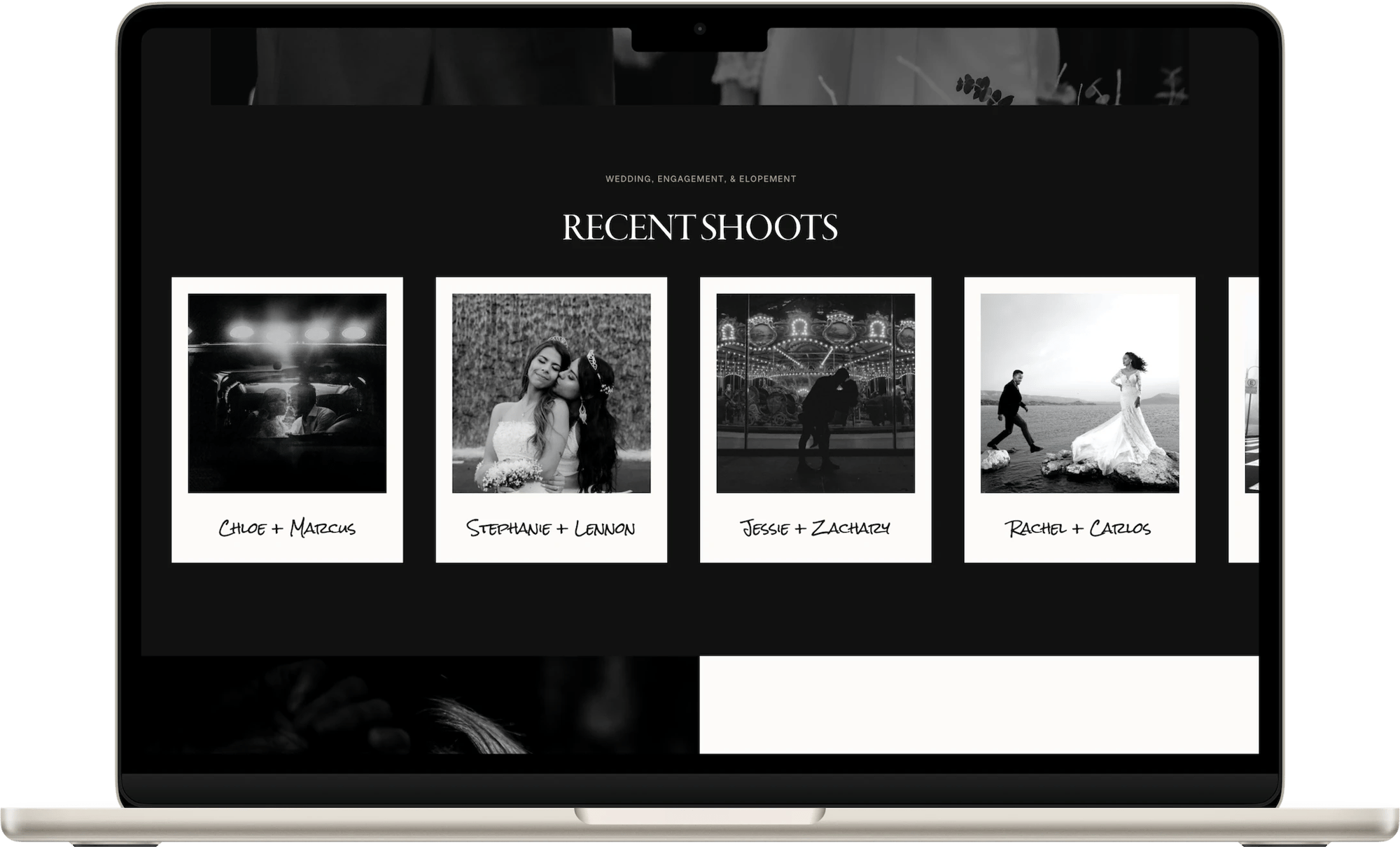 Marigold Squarespace template for wedding photographers, shown on a desktop screen (1 of 7)