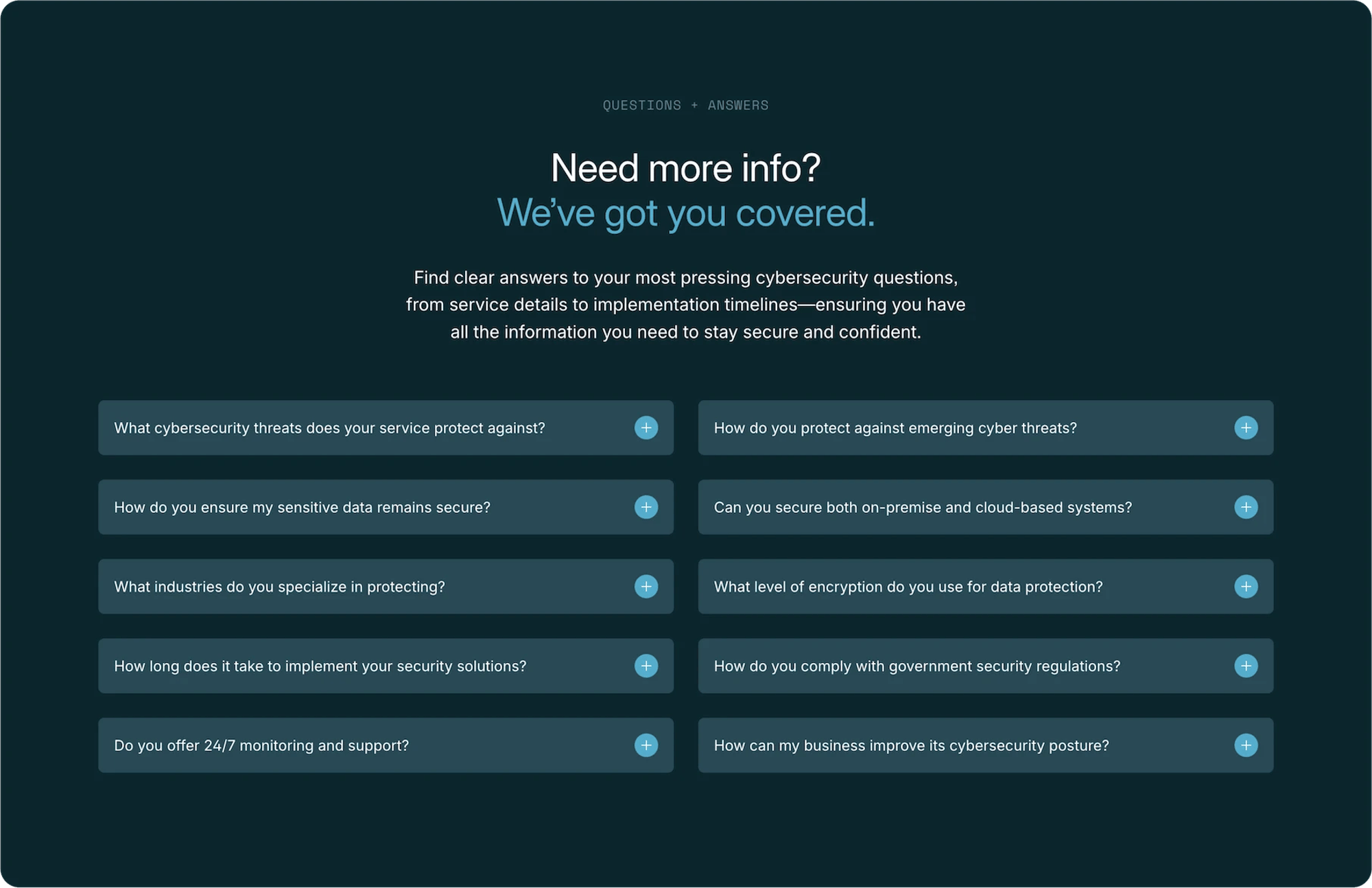 Quantum Squarespace template for cybersecurity teams, shown on a desktop screen (5 of 7)
