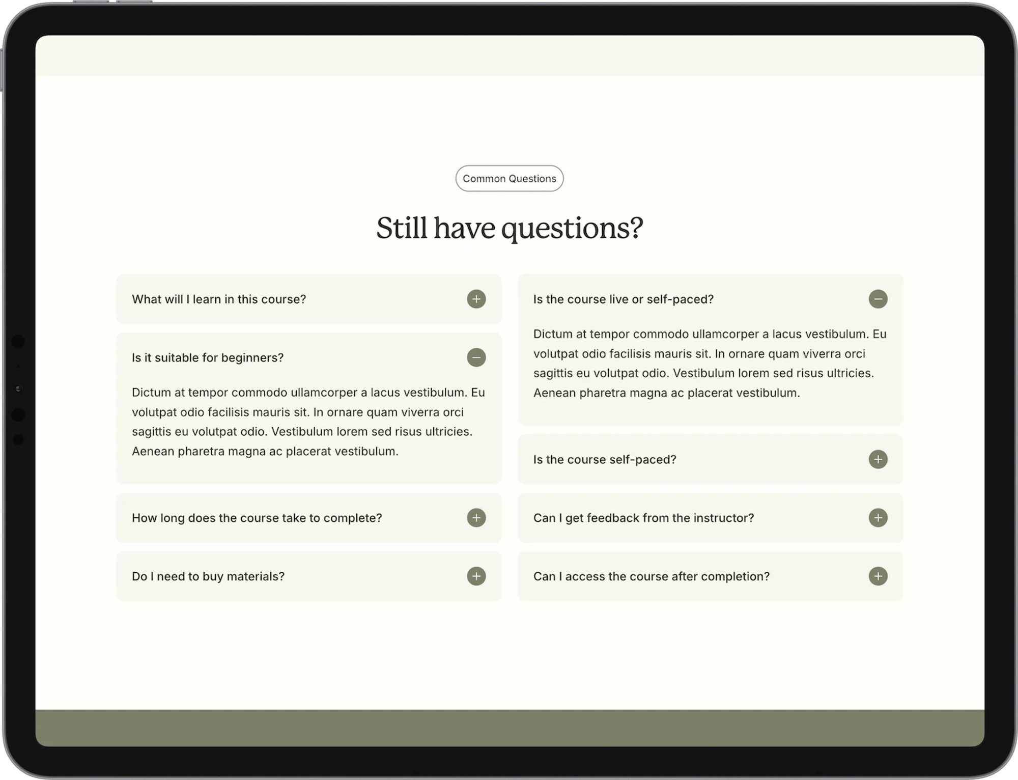 Parable Squarespace template for small businesses, shown on a tablet (6 of 7)