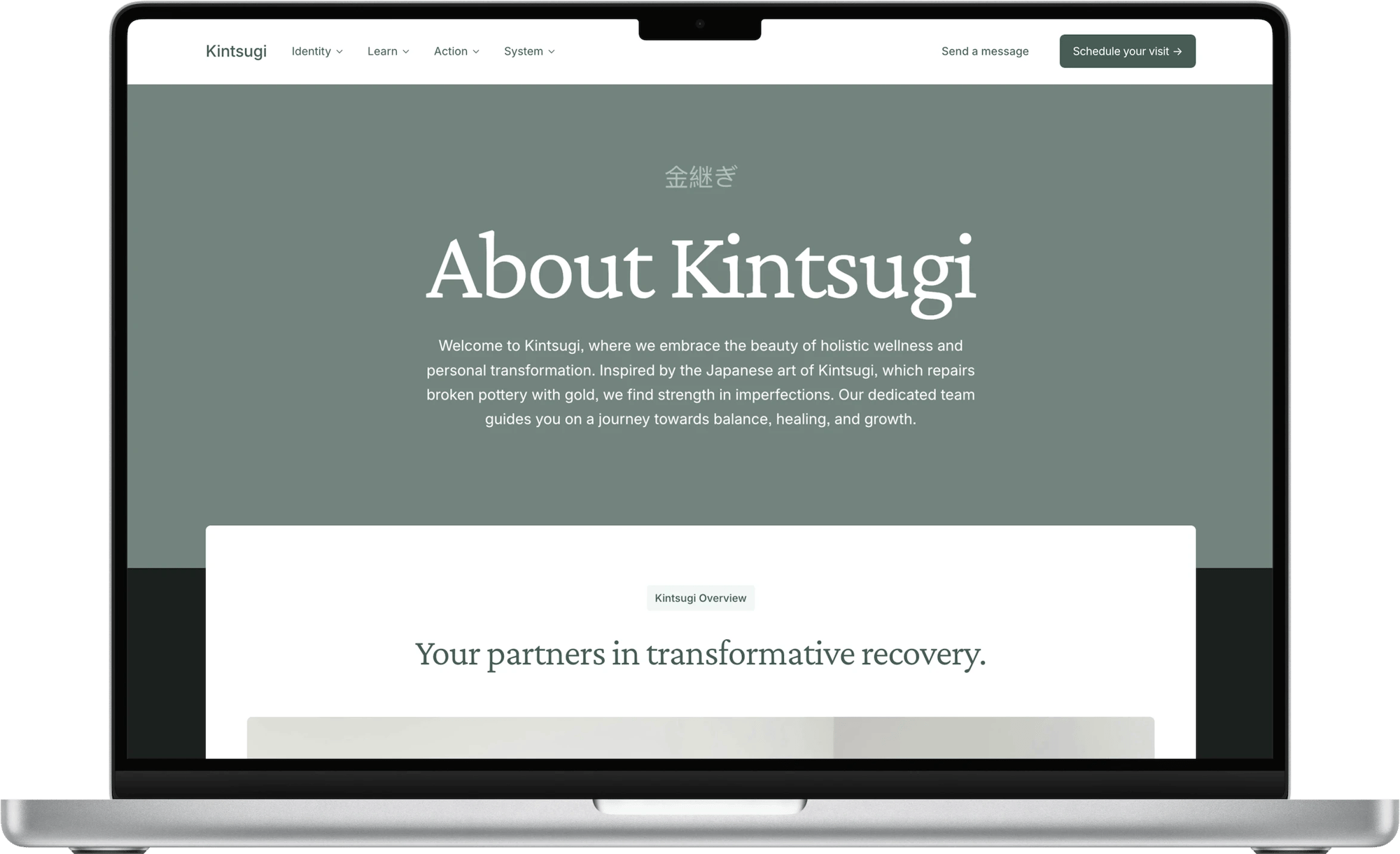 Kintsugi Squarespace template for therapists, shown on a desktop screen (3 of 7)