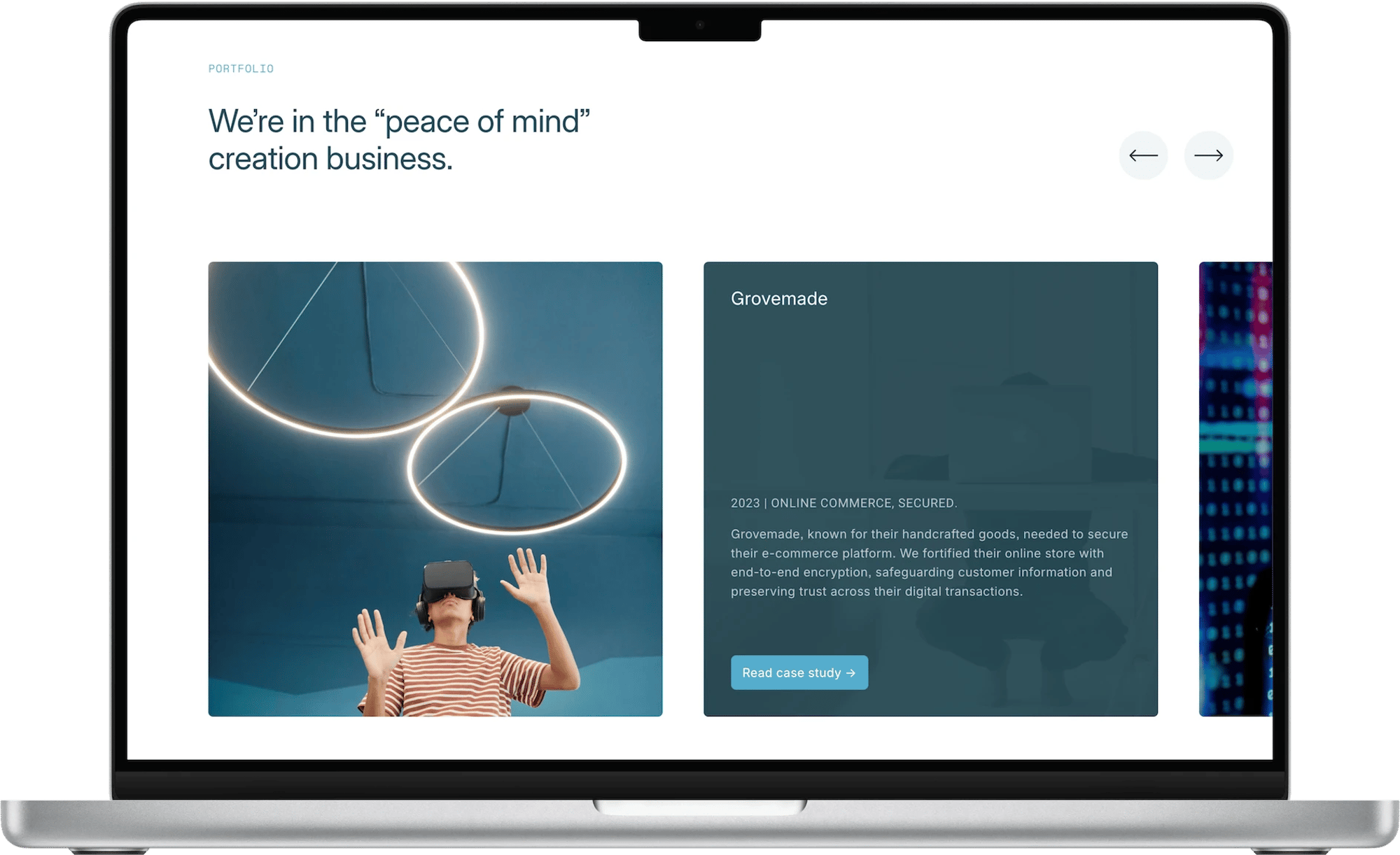 Quantum Squarespace template for cybersecurity teams, shown on a desktop screen (3 of 7)