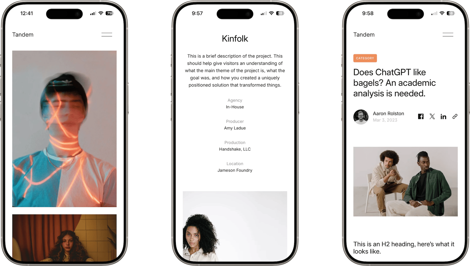 Tandem Squarespace template for photographers, shown on two phones (1 of 7)
