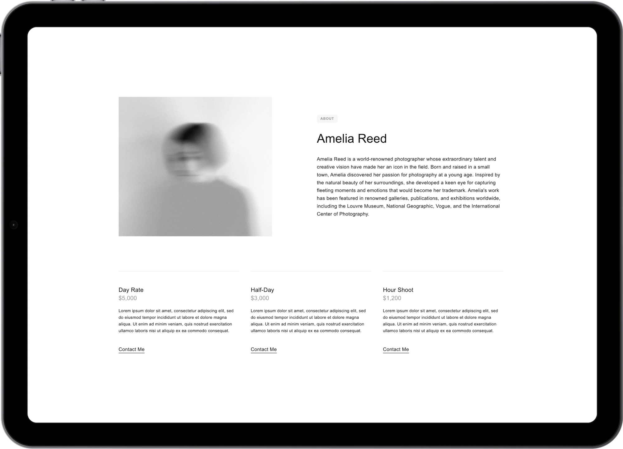 Tandem Squarespace template for photographers, shown on a desktop screen (7 of 7)