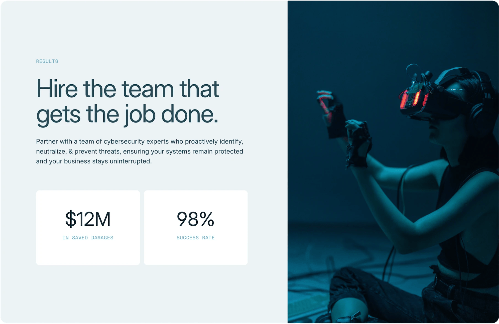 Quantum Squarespace template for cybersecurity teams, shown on a desktop screen (2 of 7)
