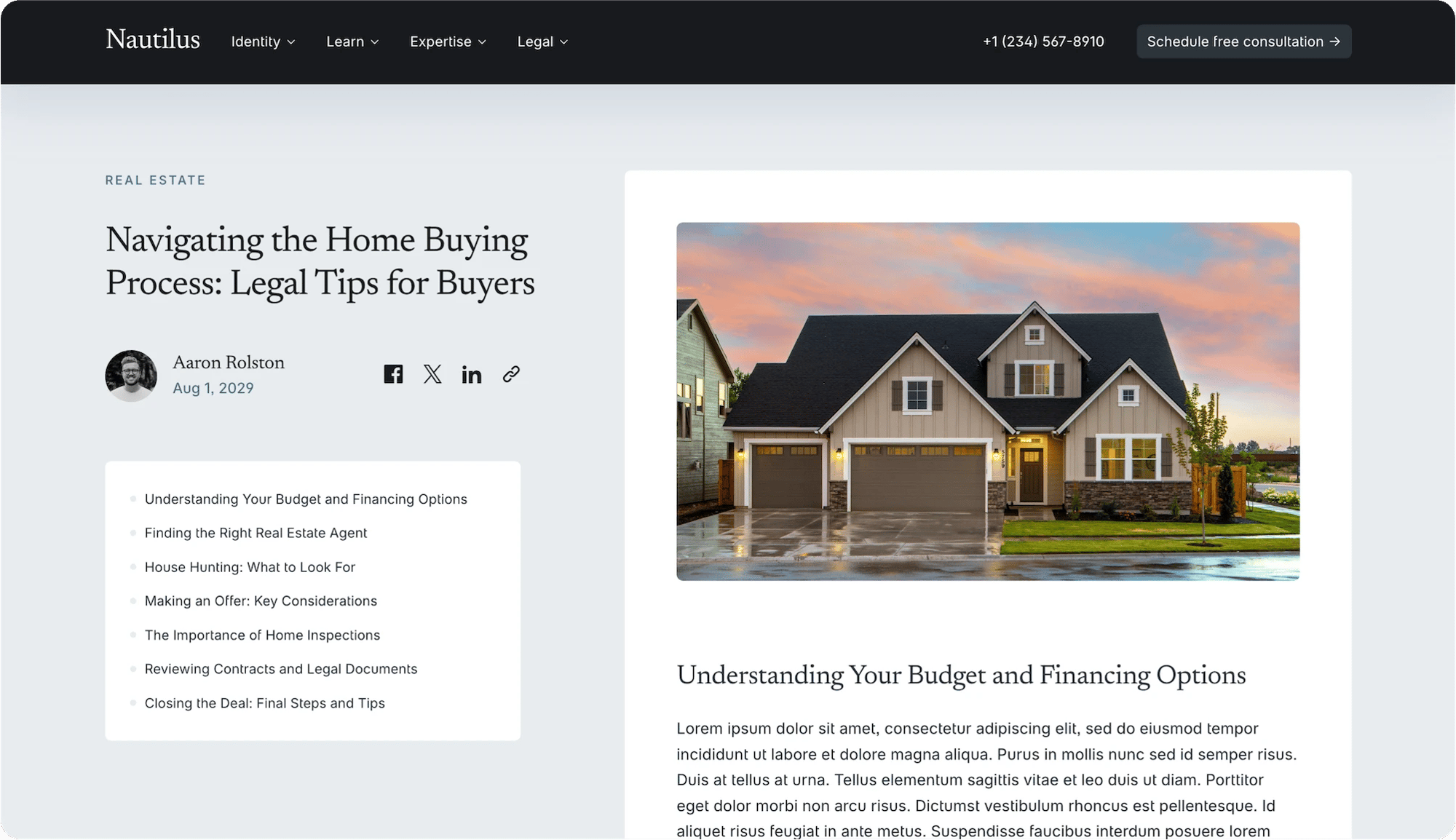Nautilus Squarespace template for law firms, shown on a desktop screen (5 of 7)