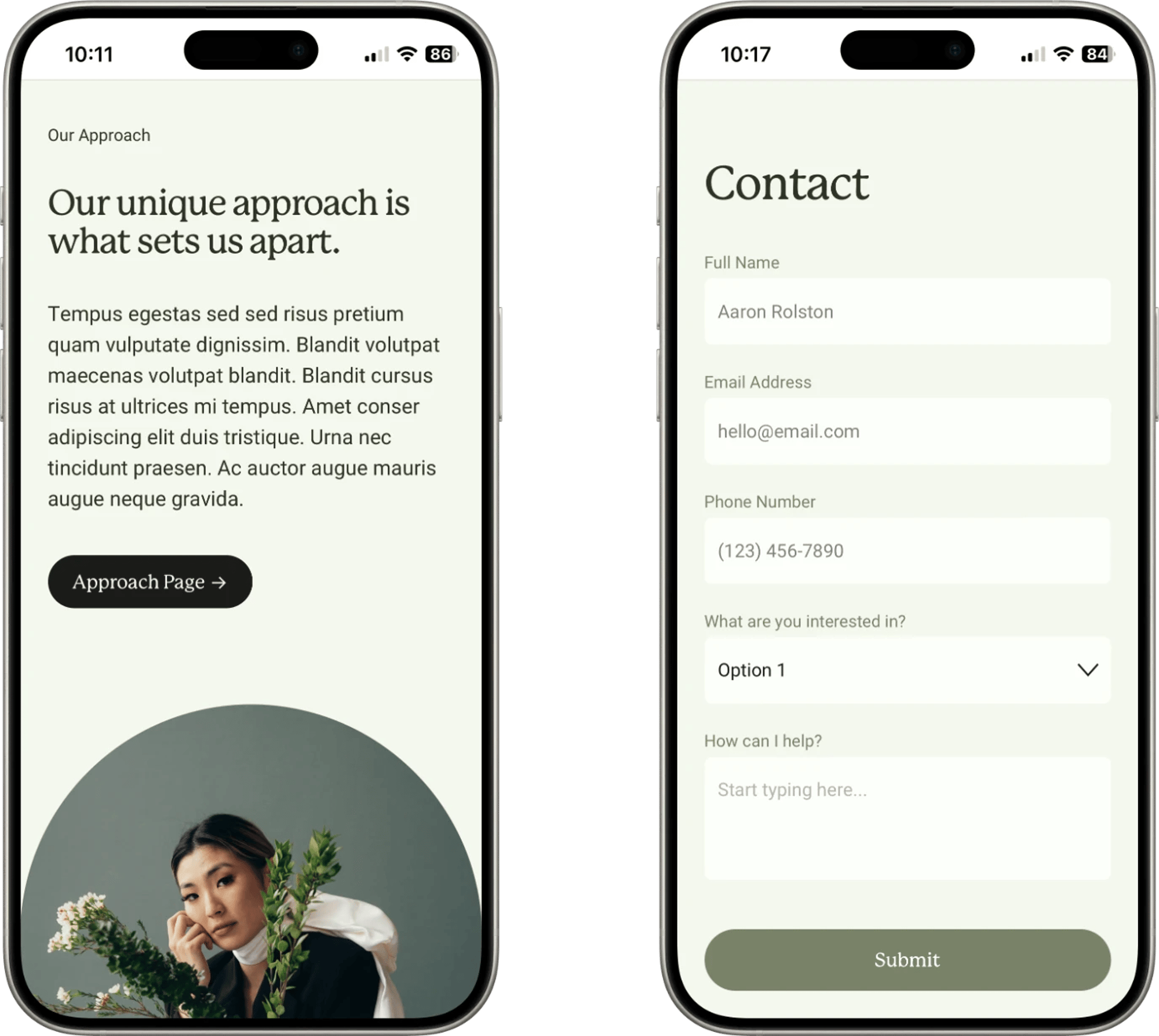 Parable Squarespace template for small businesses, shown on two phones (4 of 7)