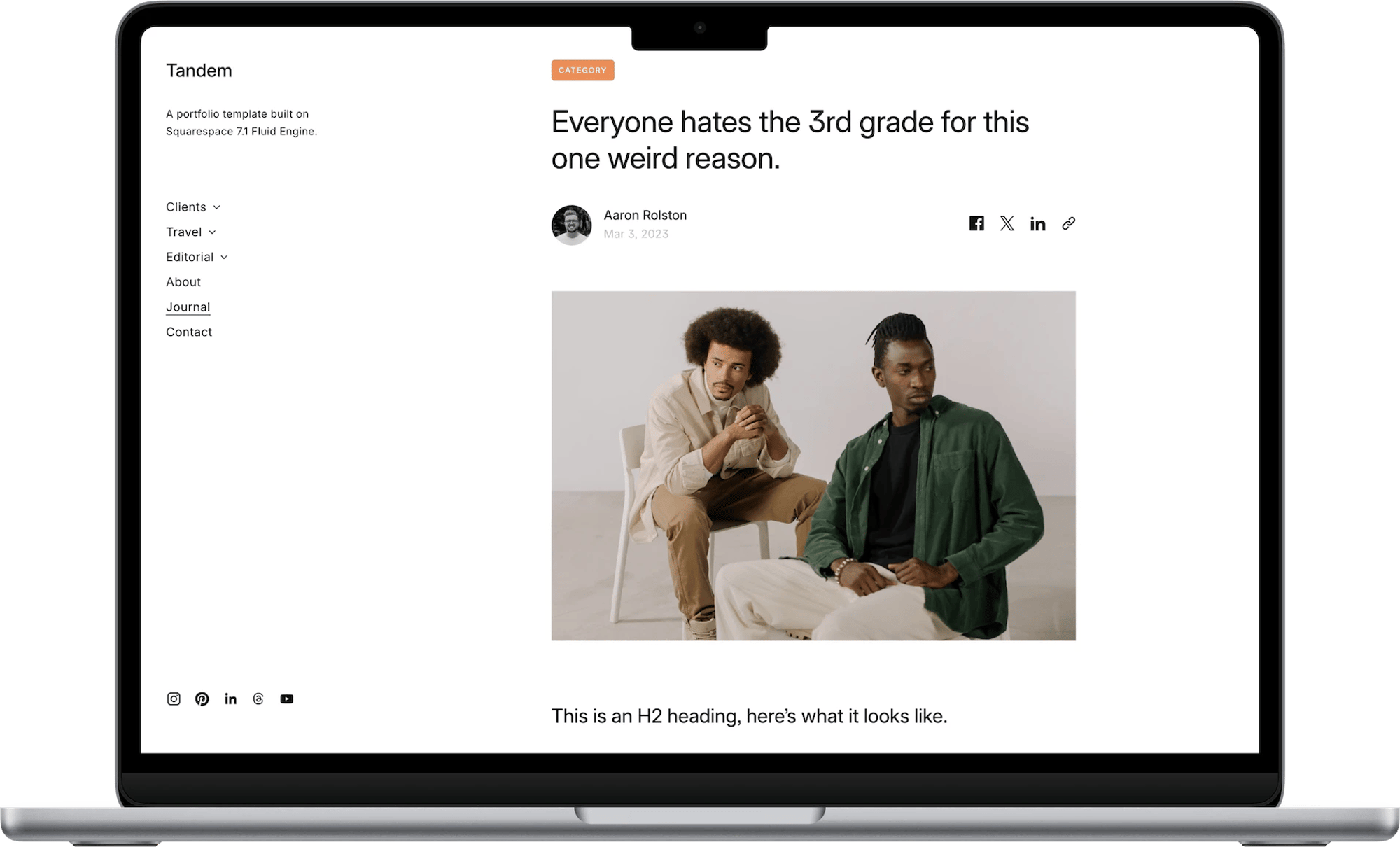 Tandem Squarespace template for photographers, shown on a desktop screen (3 of 7)