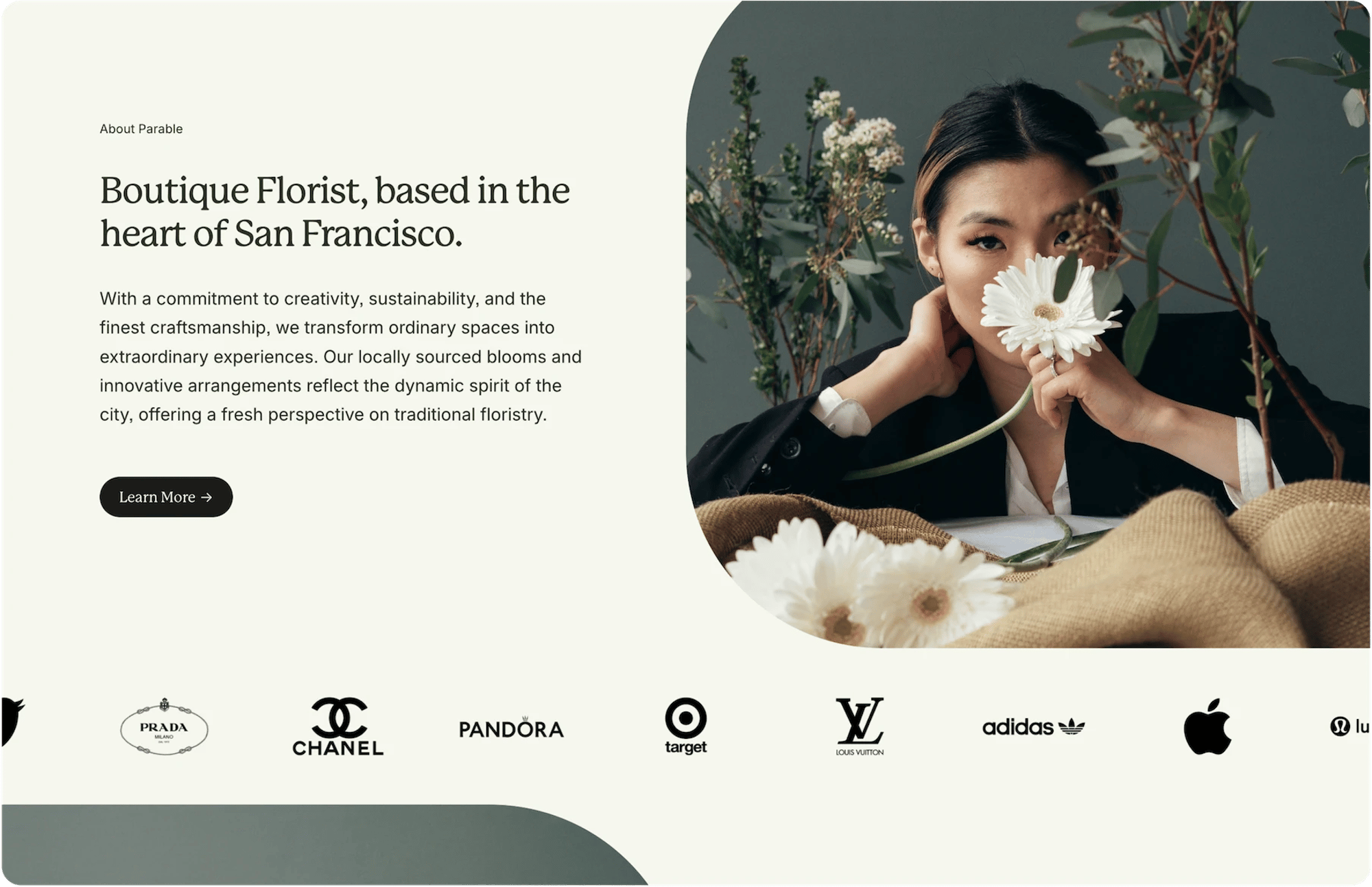 Parable Squarespace template for small businesses, shown on a desktop screen (2 of 7)