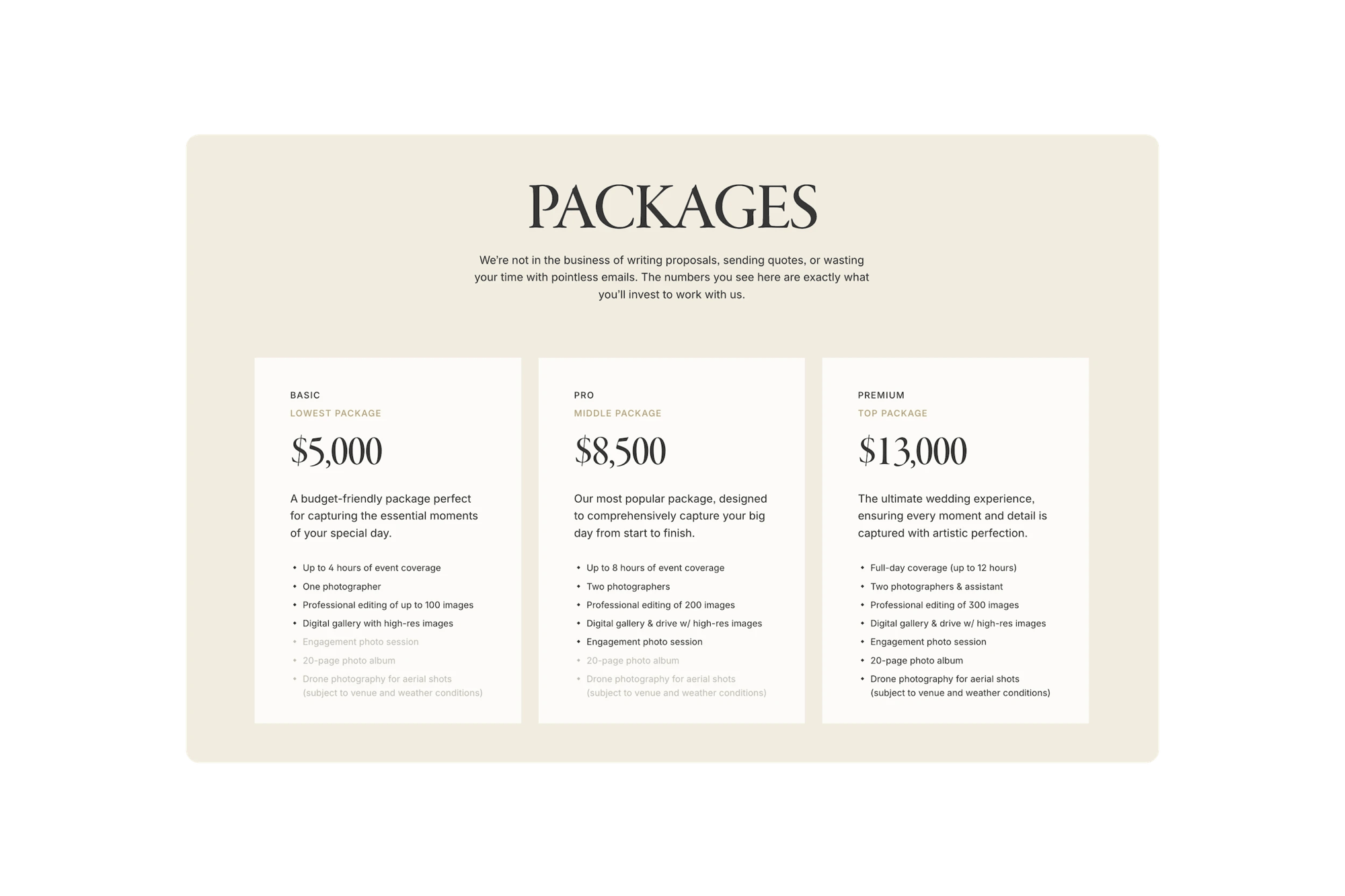 Marigold Squarespace template for wedding photographers, shown on a desktop screen (3 of 7)