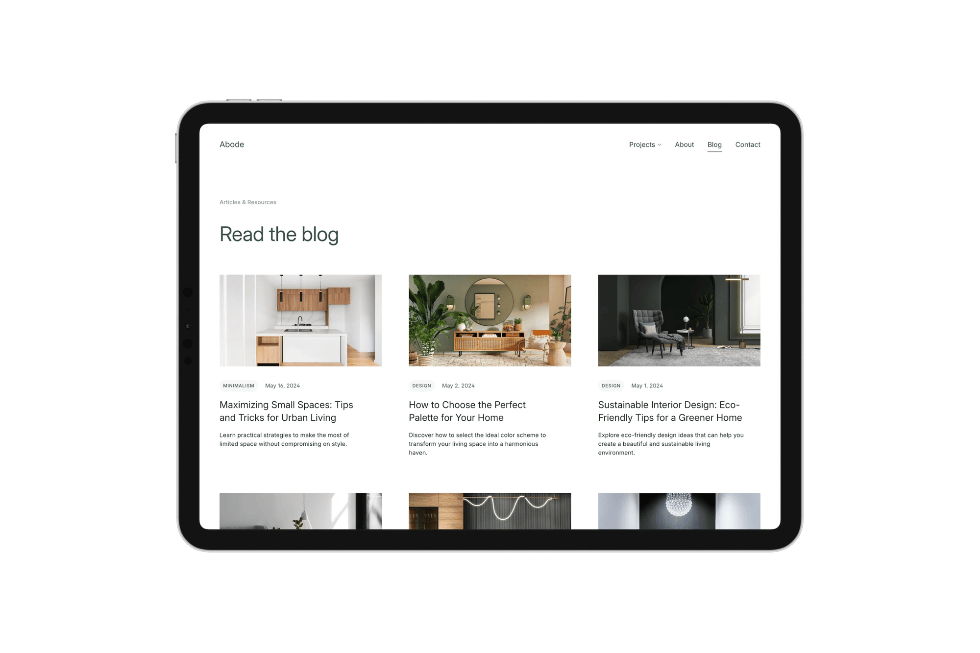 Abode Squarespace template for interior designers, shown on a desktop screen (2 of 7)