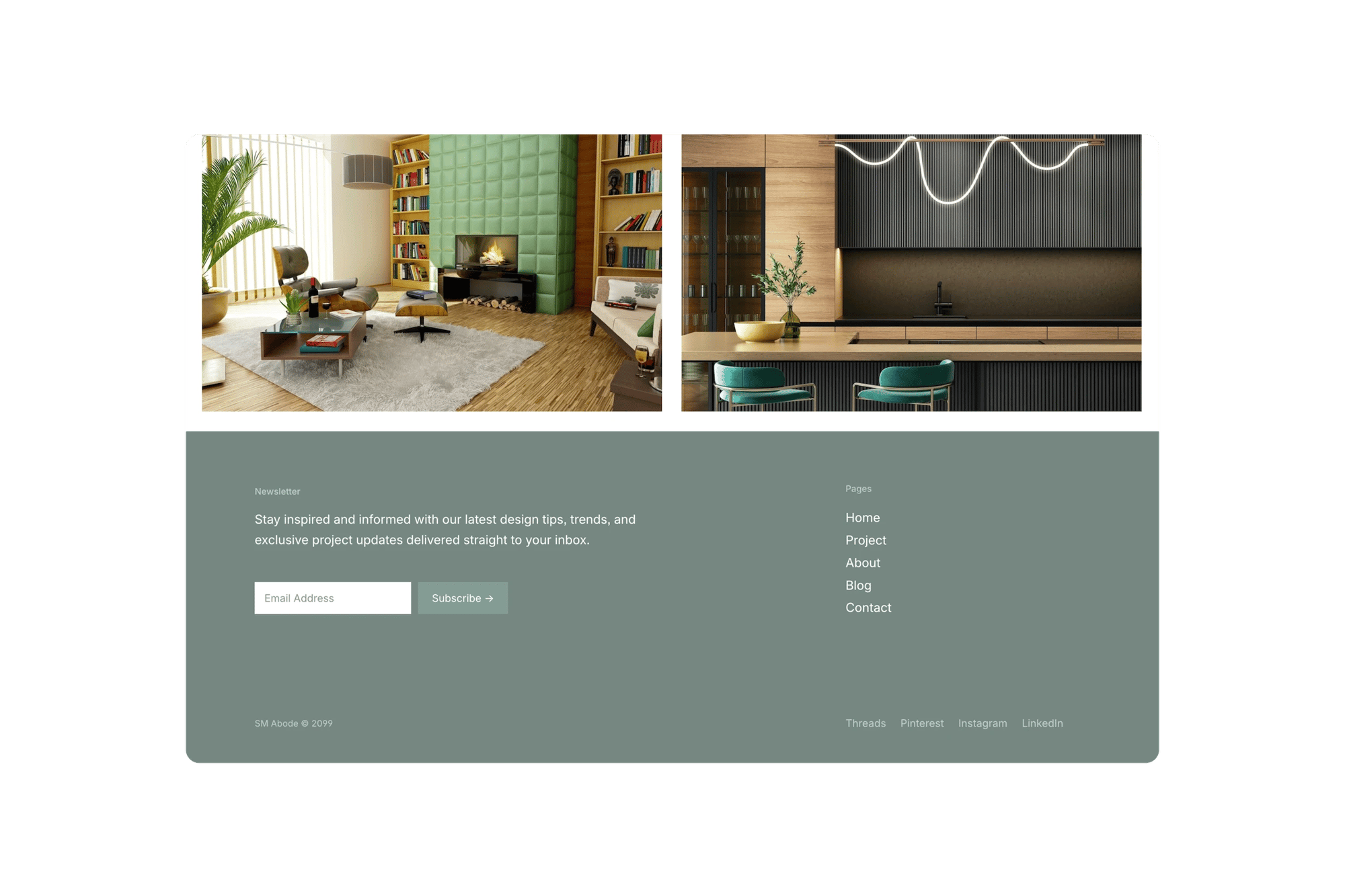Abode Squarespace template for interior designers, shown on a desktop screen (7 of 7)