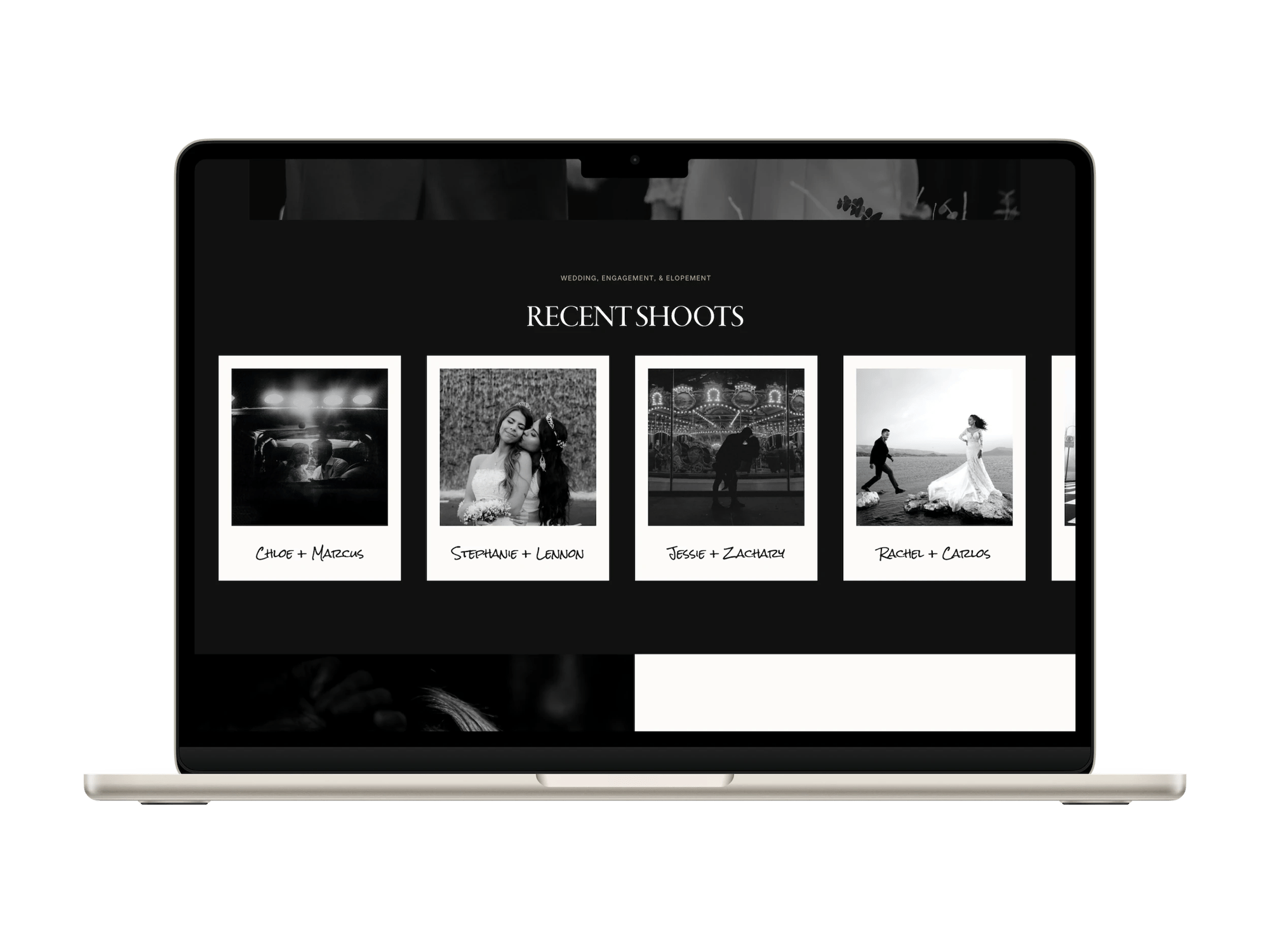 Marigold Squarespace template for wedding photographers, shown on a desktop screen (1 of 7)