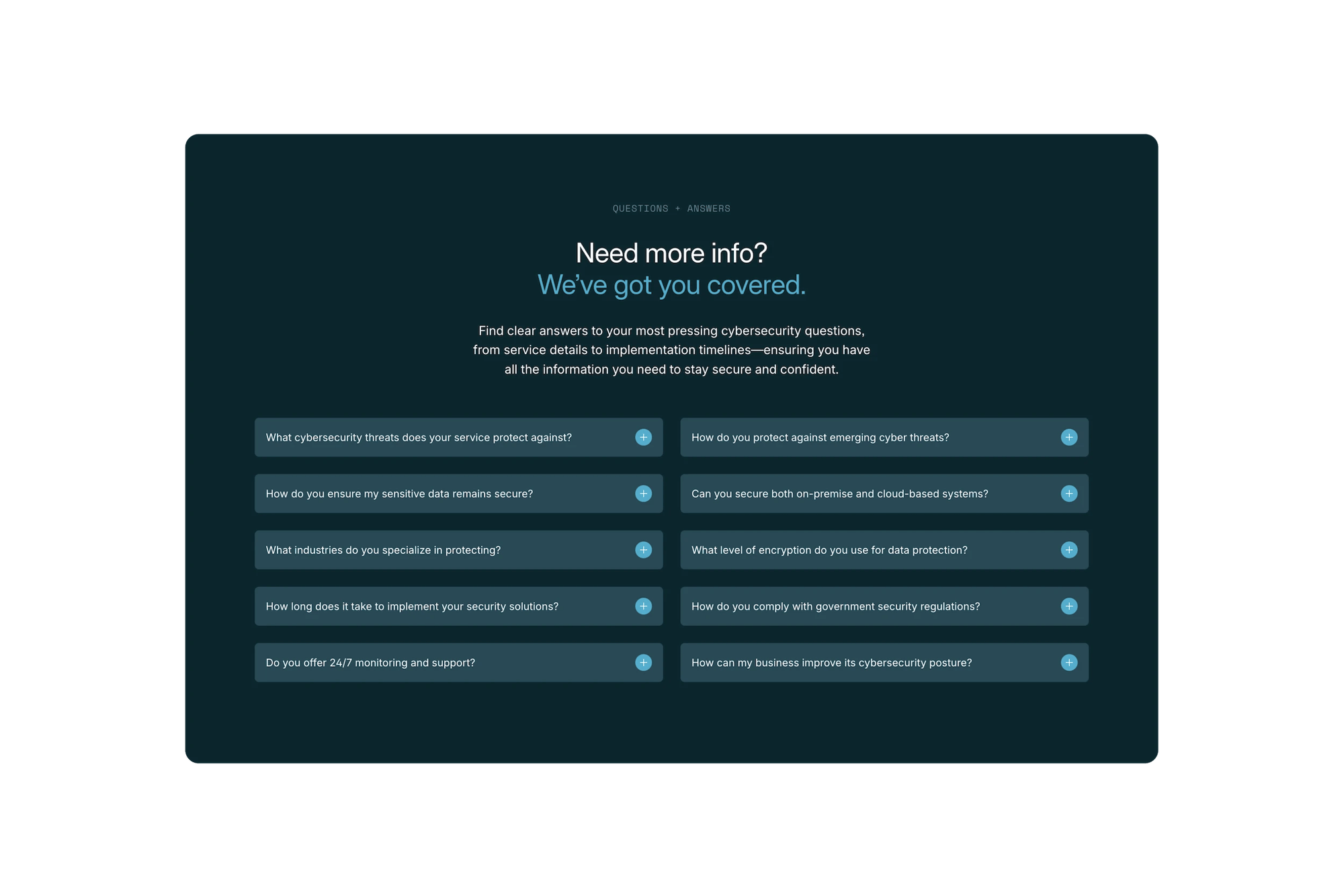 Quantum Squarespace template for cybersecurity teams, shown on a desktop screen (5 of 7)
