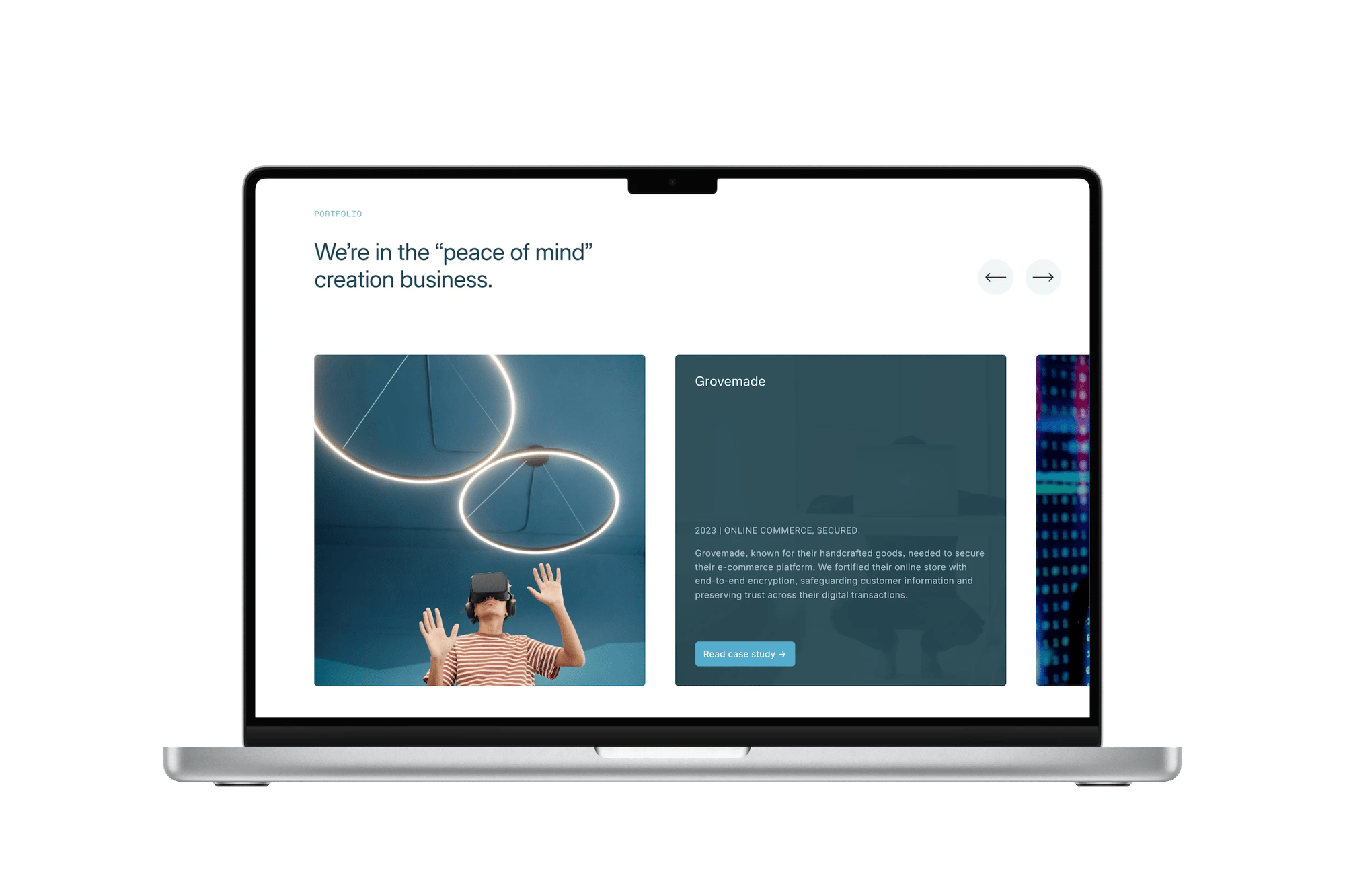 Quantum Squarespace template for cybersecurity teams, shown on a desktop screen (3 of 7)
