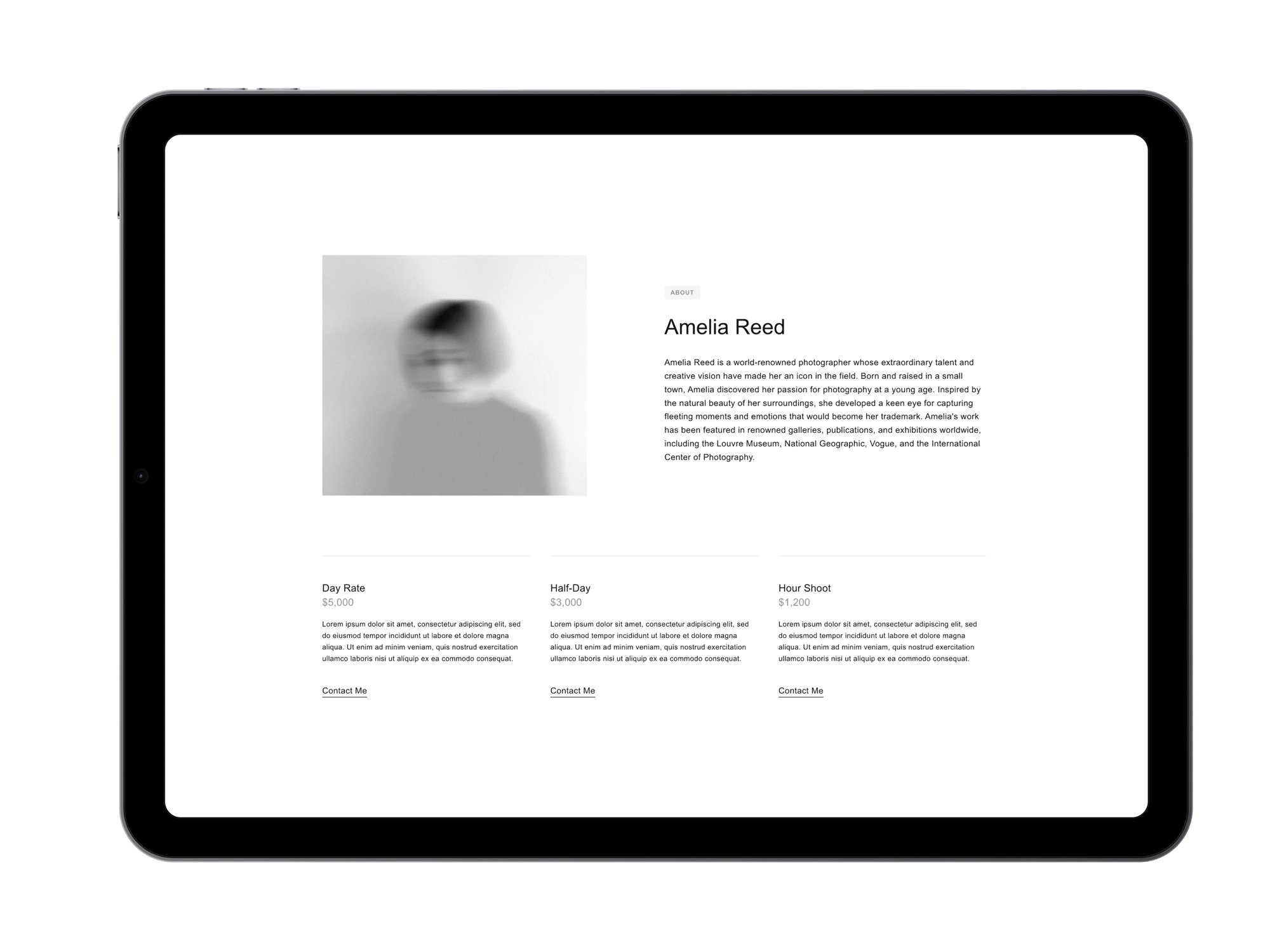 Tandem Squarespace template for photographers, shown on a desktop screen (7 of 7)