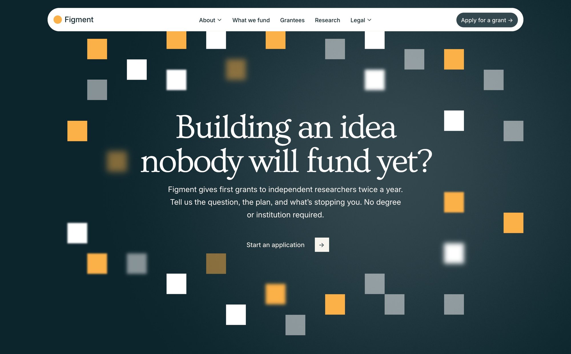 Figment's grant application section, on desktop