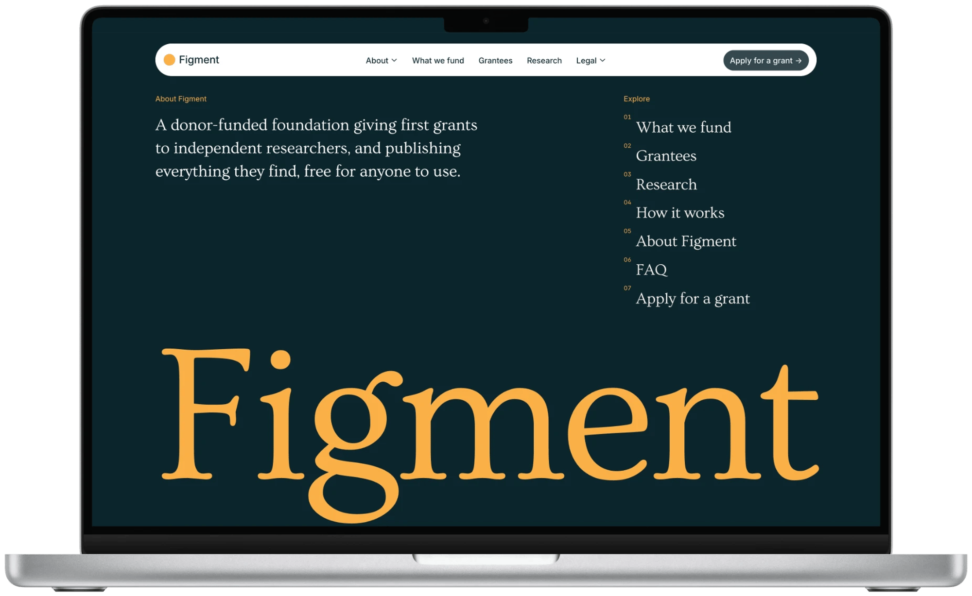 Figment's footer on a MacBook Pro