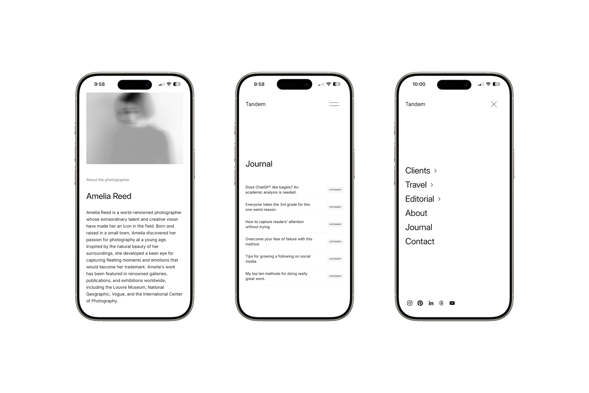 Tandem Squarespace template for photographers, shown on two phones (4 of 7)