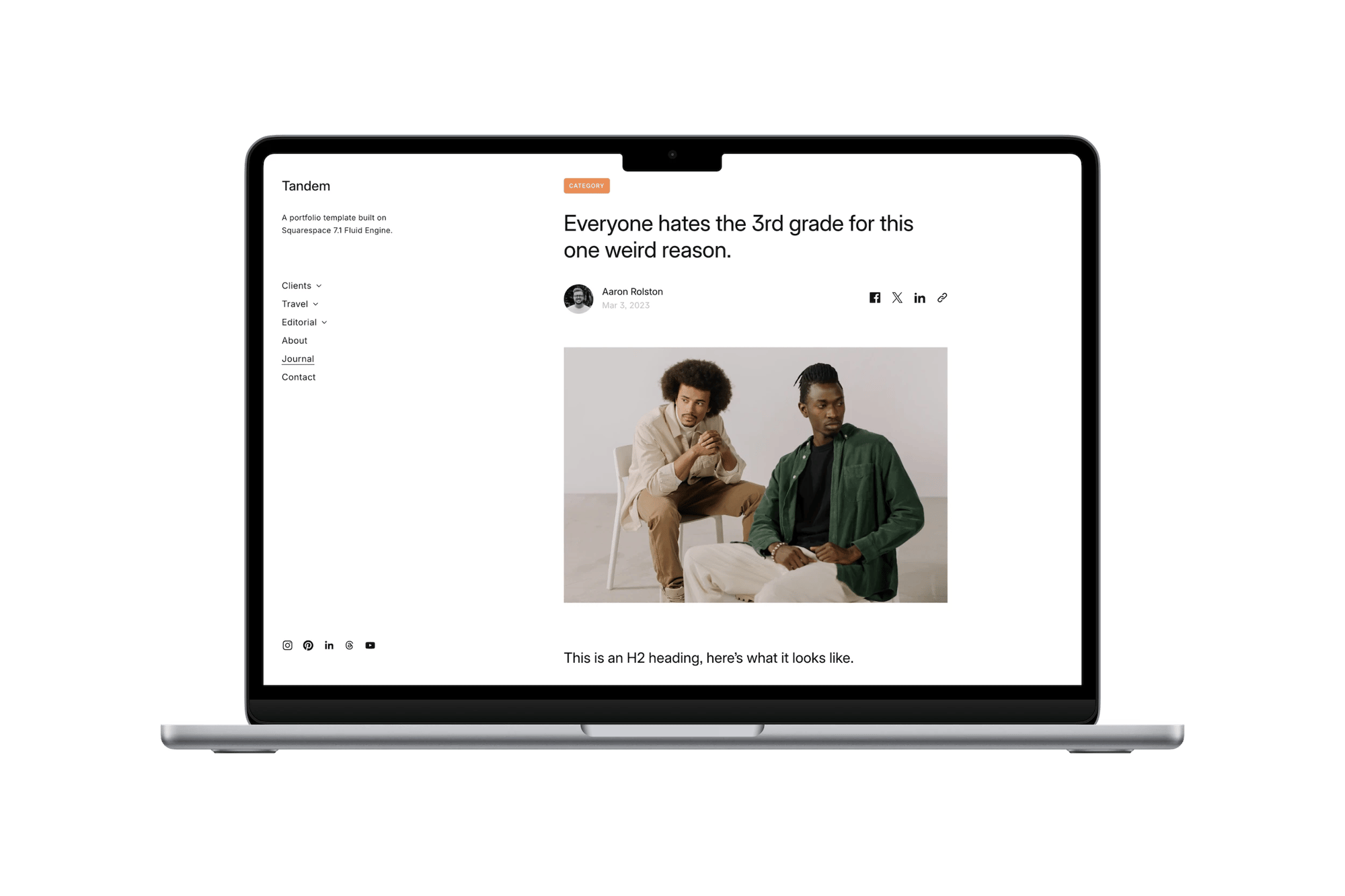 Tandem Squarespace template for photographers, shown on a desktop screen (3 of 7)